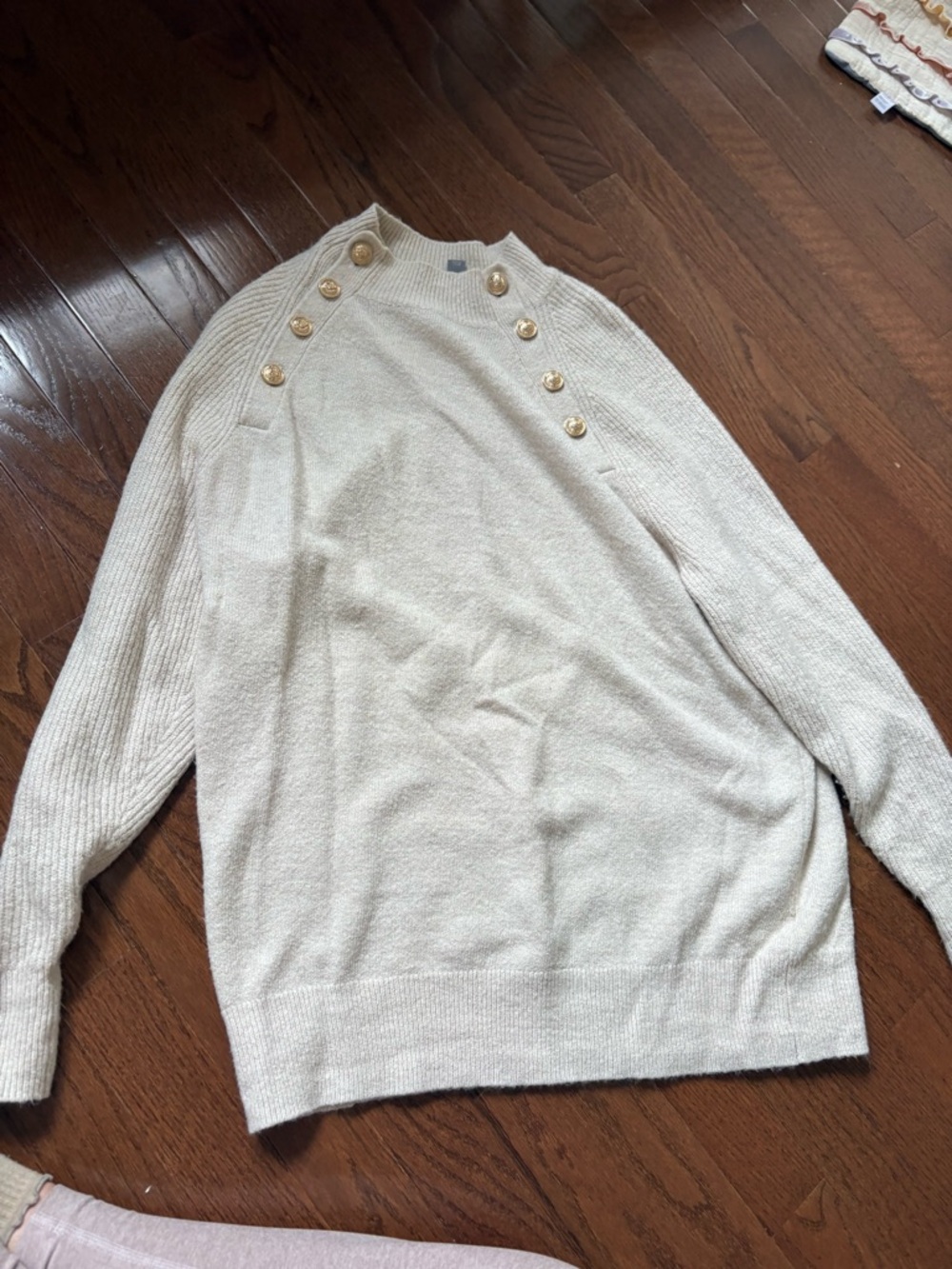 Thyme Maternity Cream Button-Accent Maternity Sweater